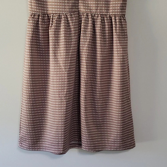 Loft Dress 8 Sleeveless Scalloped Tan White Gingham Plaid Office Career Wedding - Picture 7 of 12